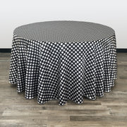 120 inch Satin Round Tablecloth Black and White Polka Dots - Bridal Tablecloth