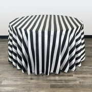 120 inch Satin Round Tablecloth Black/White Striped - Bridal Tablecloth