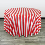 120 inch Satin Round Tablecloth Red and White Striped - Bridal Tablecloth