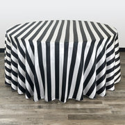 132 inch Satin Round Tablecloth Black/White Striped - Bridal Tablecloth