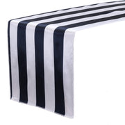14 x 108 inch Satin Table Runner Navy Blue and White Striped - Bridal Tablecloth