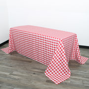 90 x 132 inch Polyester Rectangular Tablecloth Checkered Red