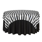 90 inch Square Satin Table Overlay Black and White Striped