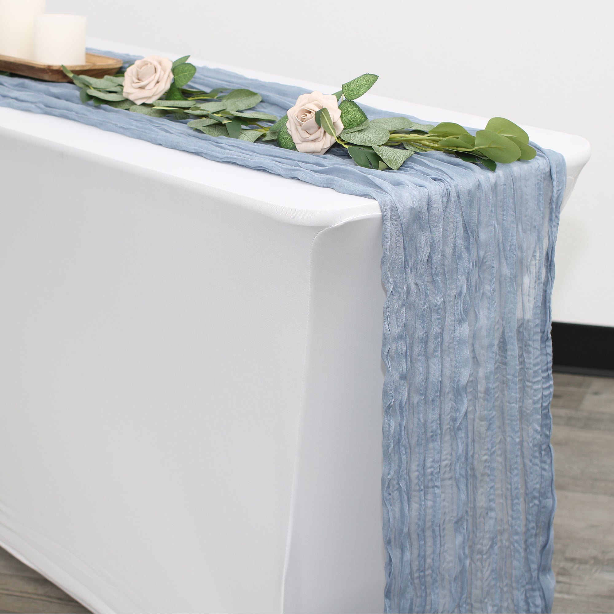dresser scarves 35 in X 10 ft Gauze Cheesecloth Table Runner Dusty Blue