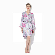 Kimono Silk Bridesmaid Floral Robe Gray
