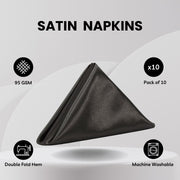 20 inch Satin Cloth Napkins Black (Pack of 10)