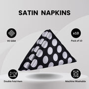 20 inch Satin Cloth Napkins Black and White Polka Dots (Pack of 10)
