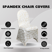 Stretch Spandex Banquet Chair Cover White With Gold Marbling