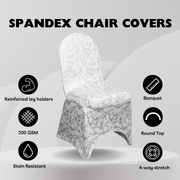 Stretch Spandex Banquet Chair Cover White With Silver Marbling