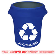 32 Gallon Spandex Trash Can/Waste Container Cover Royal Blue With Recycling Logo