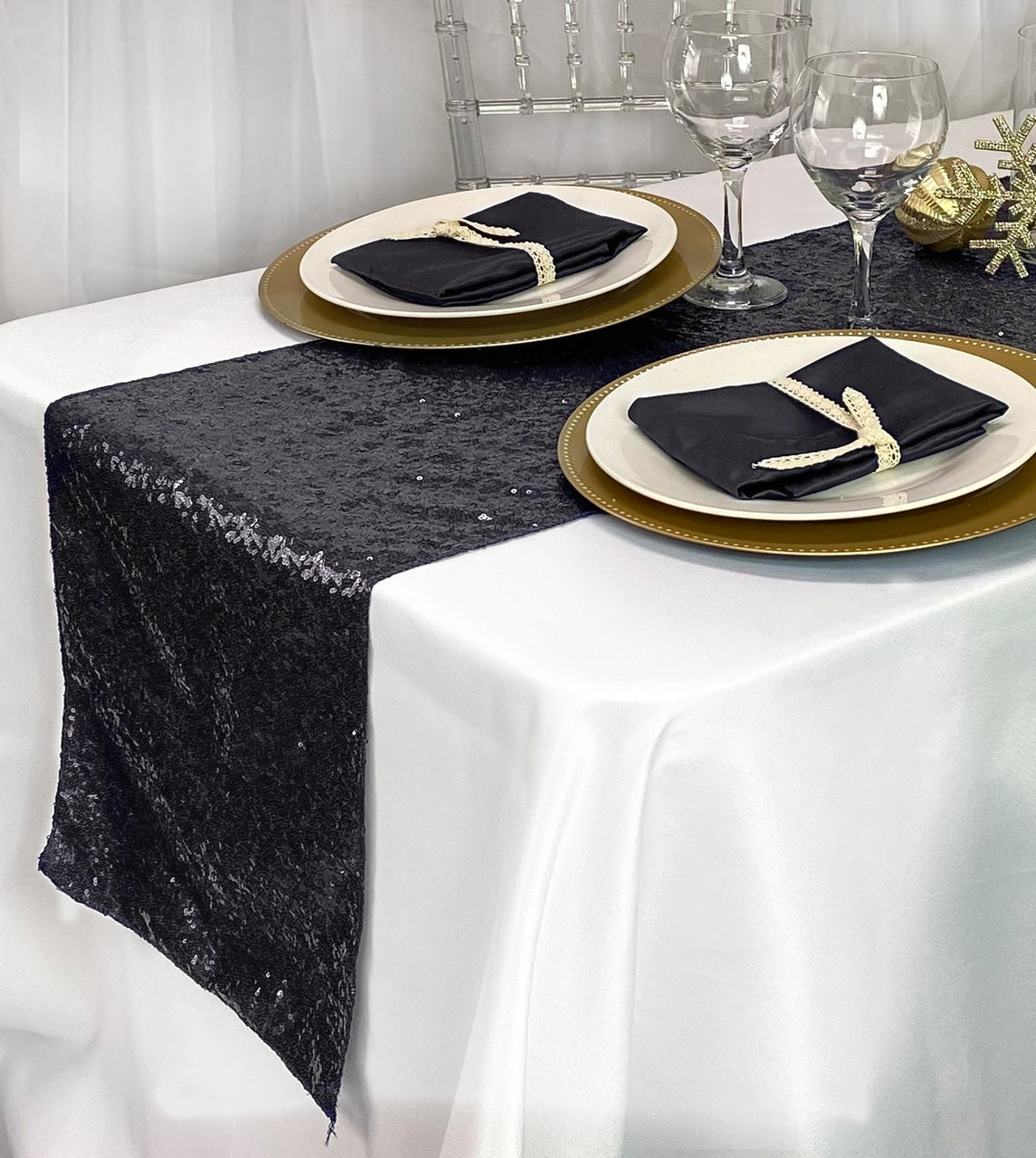 Glitz Sequin Table Runner Black