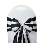 Satin Sashes Black/White Striped (Pack of 10) - Bridal Tablecloth