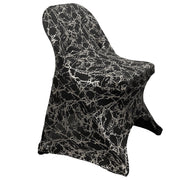 Stretch Spandex Folding Chair Cover Black With Silver Marbling - Bridal Tablecloth