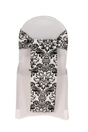 Damask Flocking Taffeta Sashes White and Black