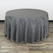 120 inch Satin Round Tablecloth Black and White Polka Dots - Bridal Tablecloth