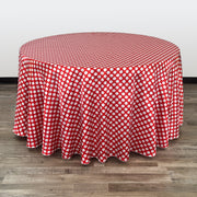 120 inch Satin Round Tablecloth Red and White Polka Dots - Bridal Tablecloth