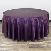 132 inch Satin Round Tablecloth Eggplant - Bridal Tablecloth