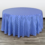 132 inch Satin Round Tablecloth Royal Blue and White Polka Dots - Bridal Tablecloth