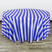 132 inch Satin Round Tablecloth Royal Blue and White Striped - Bridal Tablecloth