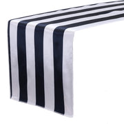 14 x 108 inch Satin Table Runner Navy Blue and White Striped - Bridal Tablecloth