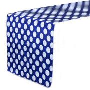 14 x 108 inch Satin Table Runner Royal Blue and White Polka Dots - Bridal Tablecloth
