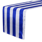 14 x 108 inch Satin Table Runner Royal Blue and White Striped - Bridal Tablecloth