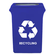 23 Gallon Spandex Slim Jim Narrow Trash Can Cover Royal Blue With Recycling Logo
