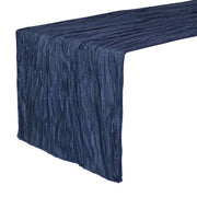 14 x 108 inch Crinkle Taffeta Table Runner Navy Blue - Bridal Tablecloth
