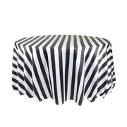 120 inch L'amour Satin Round Tablecloth Black/White Striped
