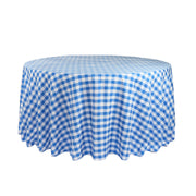 108 inch Polyester Round Tablecloth Checkered Royal Blue