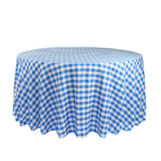 120 inch Polyester Round Tablecloth Checkered Royal Blue