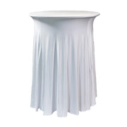 30 inch Highboy Cocktail Round Wavy Draping Stretch Spandex Table Cover White - Bridal Tablecloth