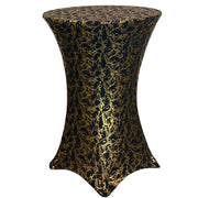 30 inch Highboy Cocktail Round Black Stretch Spandex Table Cover With Gold Marbling