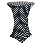30 inch Highboy Cocktail Round Spandex Table Cover Black and White Polka Dot