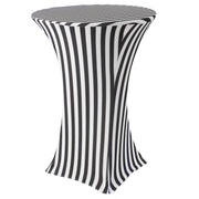 30 inch Highboy Cocktail Round Spandex Table Cover Black and White Striped