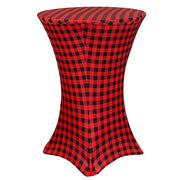 30 Inch Highboy Cocktail Round Stretch Spandex Table Cover Red Buffalo Plaid