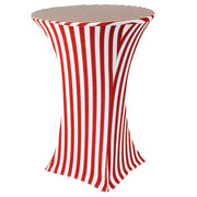30 inch Highboy Cocktail Round Spandex Table Cover Red and White Striped