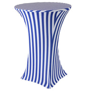 30 inch Highboy Cocktail Round Spandex Table Cover Royal Blue and White Striped