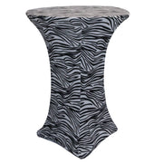 30 inch Highboy Cocktail Round Spandex Table Cover Black and White Zebra