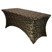 Stretch Spandex 6 ft Rectangular Black Table Cover With Gold Marbling 