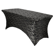 Stretch Spandex 8 ft Rectangular Table Cover Black With Silver Marbling