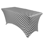 Stretch Spandex 4 ft Rectangular Table Cover Black and White Checkered