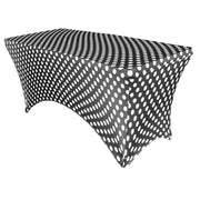 Stretch Spandex 4 ft Rectangular Table Cover Black and White Polka Dot