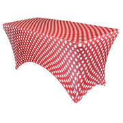 Stretch Spandex 8 Ft Rectangular Table Cover Red and White Polka Dot