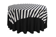 72 inch Square Satin Table Overlay Black and White Striped