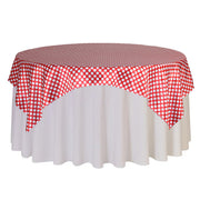 72 inch Square Satin Table Overlay Red and White Polka Dots