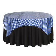 72 inch Square Satin Table Overlay Royal Blue and White Polka Dots