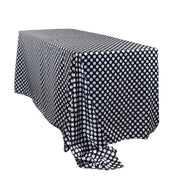 90 x 156 inch Rectangular Satin Tablecloth Black/White Polka Dots