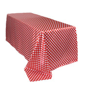 90 x 132 inch Satin Rectangular Tablecloth Red and White Polka Dots