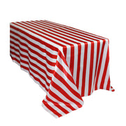 90 x 156 inch Satin Rectangular Tablecloth Red and White Striped